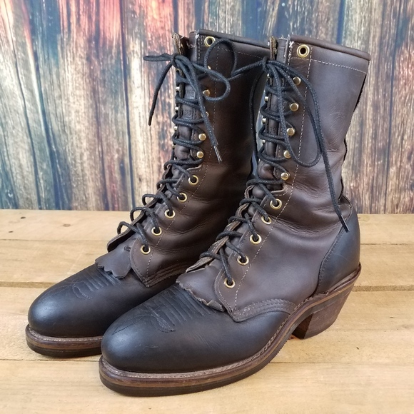 Chippewa Shoes - CHIPPEWA HOOK & LOOP BROWN LEATHER WESTERN B00TS